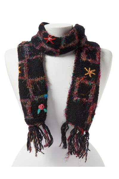 Woolen Scarf with Recycled Silk Embroidery