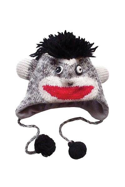BLACK SOCK MONKEY FACED ANIMAL HAT