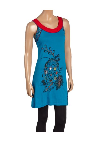 Blue and Red Yoke Cotton Tunic