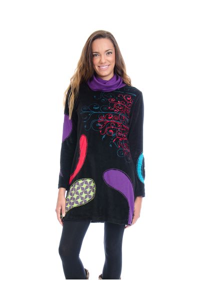 Black and Purple Abstract Cotton Tunic
