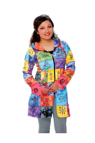 Square Bring Patchwork Long Hooded Cotton Jacket