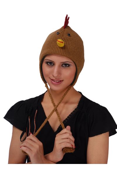 BROWN CHICKEN FACED ANIMAL HAT