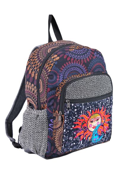 Graphic Sun and Moon Print Cotton Back Pack Bag