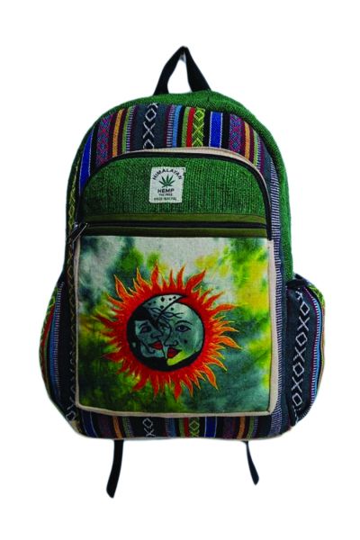 Sun Moon Embroidered Tie Dye Hippie Hemp Cotton Backpack