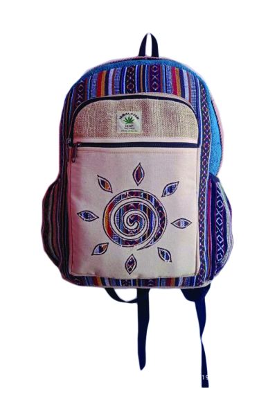 Spiral Leaves Embroidered Hippie Boho Hemp Cotton Backpack