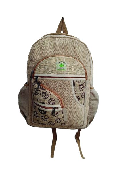 Mushroom Printed Hippie Boho Hemp Cotton Backpack Bag