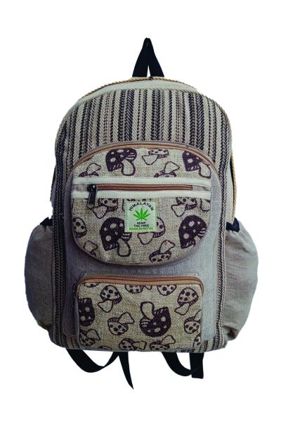 Mushroom Printed Hippie Boho Hemp Cotton Backpack Bag