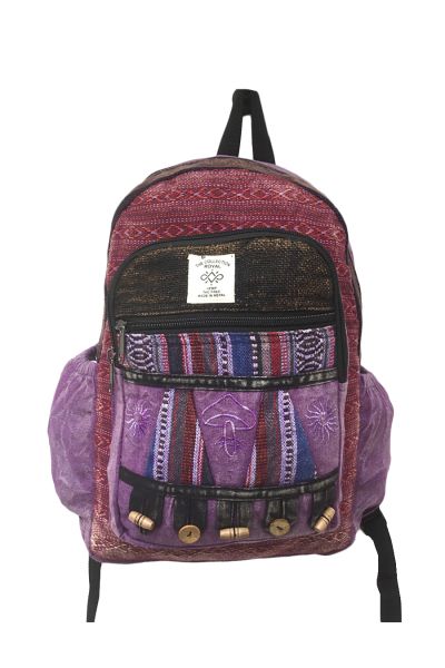 Mushroom and Sun Tribal Hemp and Cotton Back Pack Bag