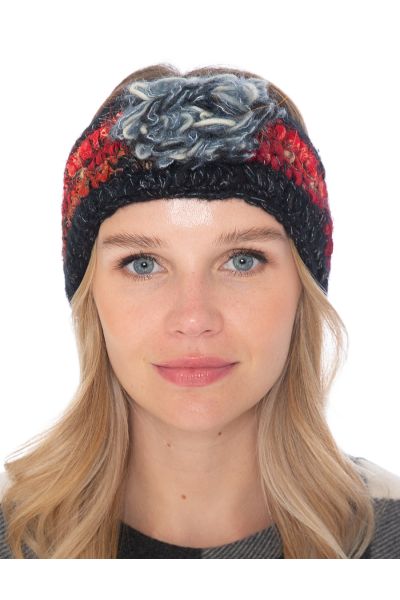 Woolen with Floral Accent and Recycled Silk Stripe Headband