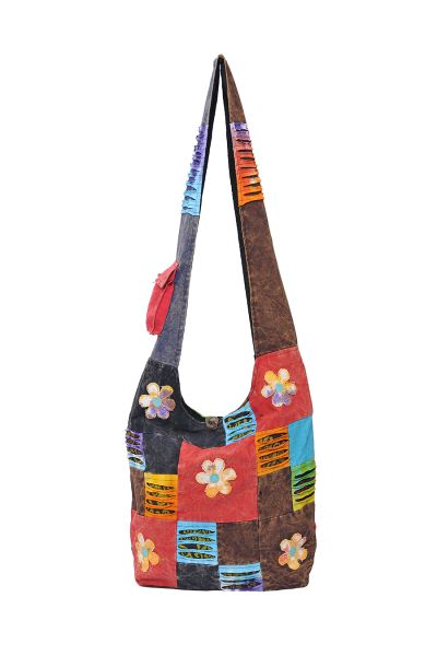 The Collection Royal Flower Patched Cotton Hippie Hobo Bag