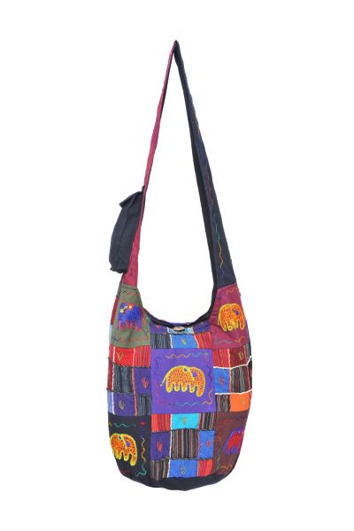 The Collection Royal Elephant Embroidery Patch Cotton Hobo Bag