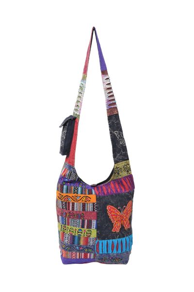 The Collection Royal Butterfly Embroidered Hand Stamped Cotton Hobo Bag