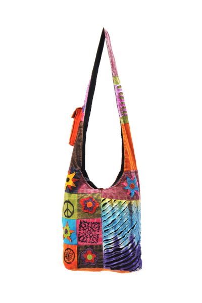 The Collection Royal Asymmetrical Floral Patch and Razor Cotton Hobo Bag