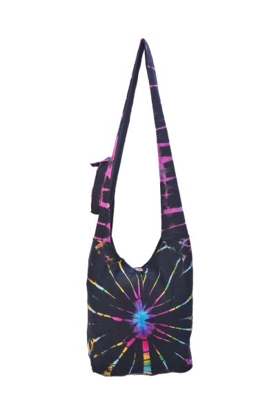 The Collection Royal Black Rainbow Tie Dye Cotton Hobo Bag