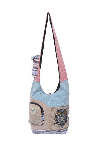 The Collection Royal Owl Printed Hemp Cotton Hobo Bag