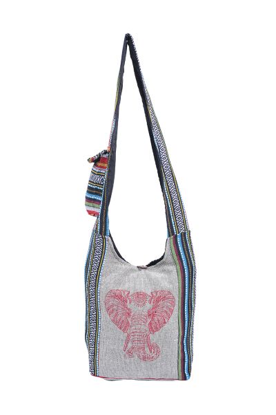 The Collection Royal Red Elephant Printed Cotton Hobo Bag