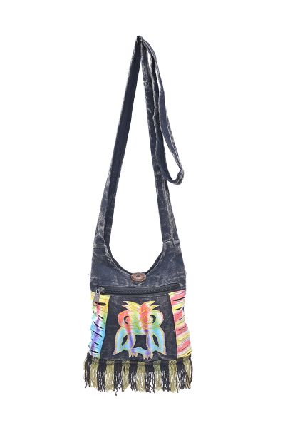 The Collection Royal Deep Dyed Owl Patched Mini Cotton Hobo Bag