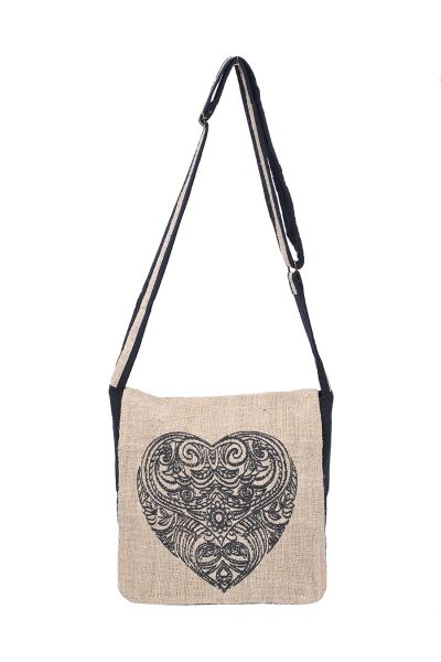 Graphic Hemp Cotton Messenger Bag Tribal Heart