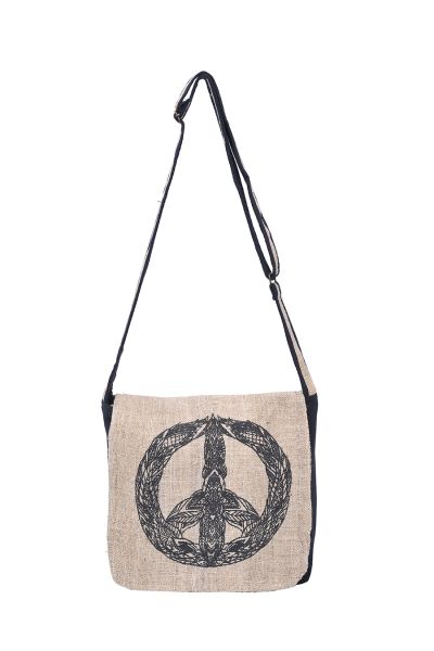 Graphic Hemp Cotton Messenger Bag Tribal Peace