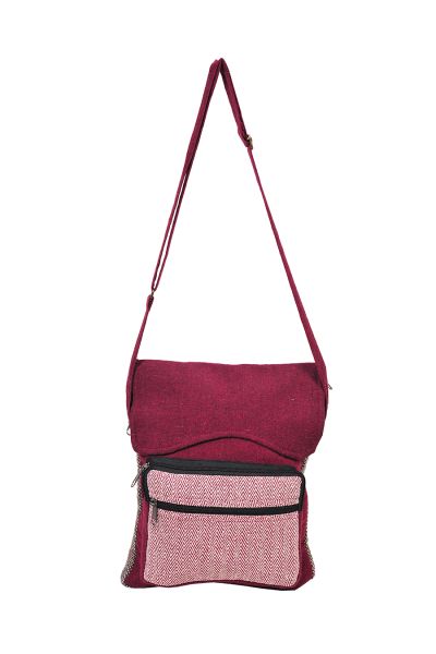 Cotton and Hemp Flap Over Maroon Messenger Bag