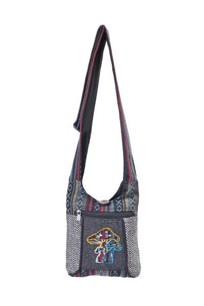 Mushroom Embroidered Hippie Boho Crossbody Mini Hobo Bag