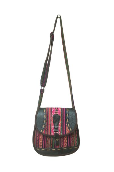 Tribal Cotton and Leather Messenger Bag