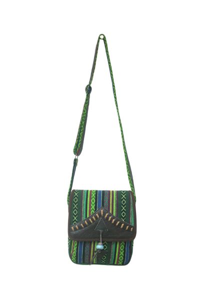 Cotton and Leather Tribal Messenger Bag