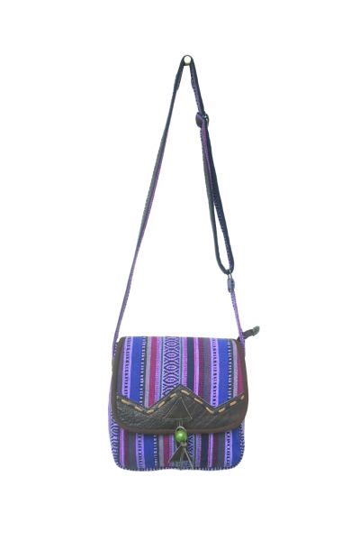 Tribal Leather and Cotton Messenger Bag