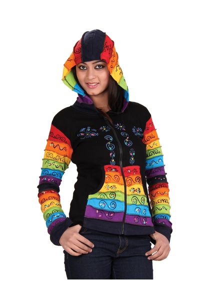 Rainbow Sleeves Hooded Black Jacket