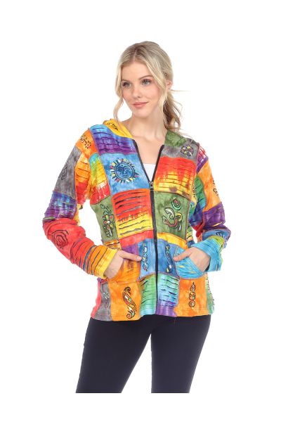 Vibrant Square Patched and Stamped Hoodie Jacket