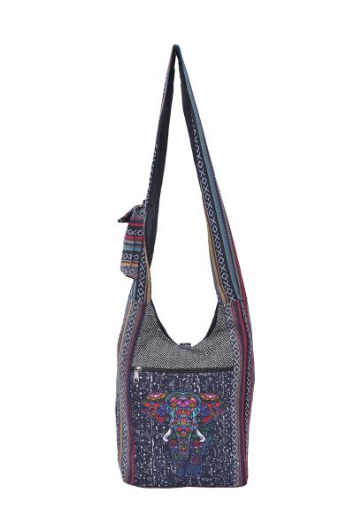 The Collection Royal Black Elephant Printed Hobo Bag