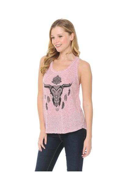 Tribal Boho Skull Dream Catcher Pink Tank