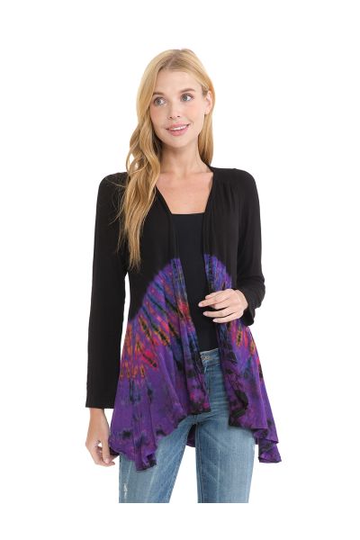 Half Tie Dye Open Visc Span Cardigan