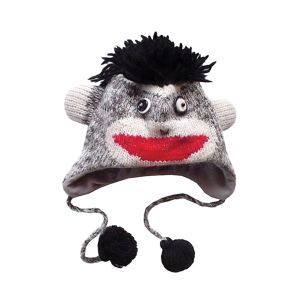 BLACK SOCK MONKEY FACED ANIMAL HAT
